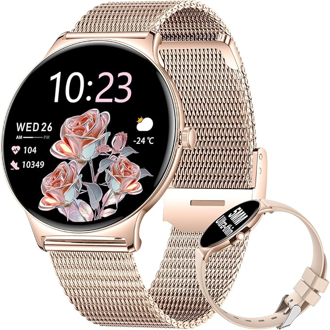 Smart Watches for Women, 1.43" AMOLED Screen Bluetooth Call Smartwatch, 120+ Sports Modes Fitness Tracker, Blood Oxygen Heart Rate Sleep Monitor for Android iOS Gold
