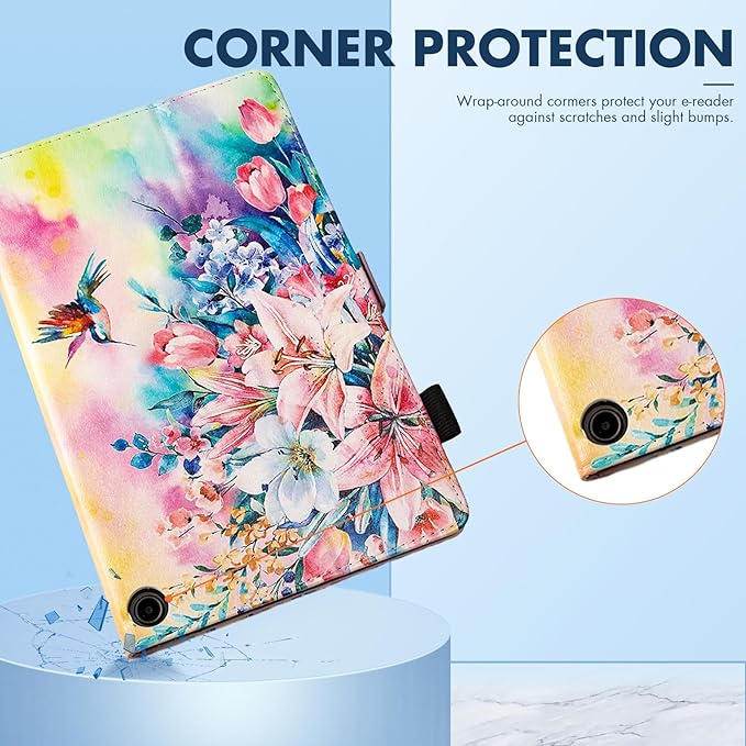 Dteck for Amazon Fire Max 11 Tablet Case, 11" (2023) - PU Leather Slim Case with Auto Sleep mode, Fold Stand, Adjustable Angles, Cute Pink Flowers