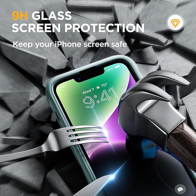 Miracase Magnetic for iPhone 14 Case 6.1'', [Bubble Free] Full-Body Bumper Phone case with Built-in Full Glass Screen &Lens Protector,No Gap,Compatible with MagSafe,Drop Proof 14 Cover,Green