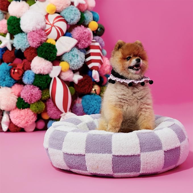 LE SURE Donut Medium Dog Bed - Round Cat Beds for Indoor Cats Calming Pet Beds, Cute Modern Beds with Jacquard Shaggy Plush & Anti Slip Bottom, 30 Inch, Purple