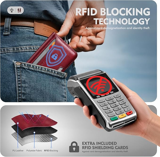 Antsturdy for Magsafe Wallet Stand with Holder,PU Leather RFID Blocking Card Holder,5 Card Slots,Strong Magnet Minimalist Flip Folio Kickstand for iPhone 17/16/15/14/13/12/Pro/Max/Plus/Air,Wine Red