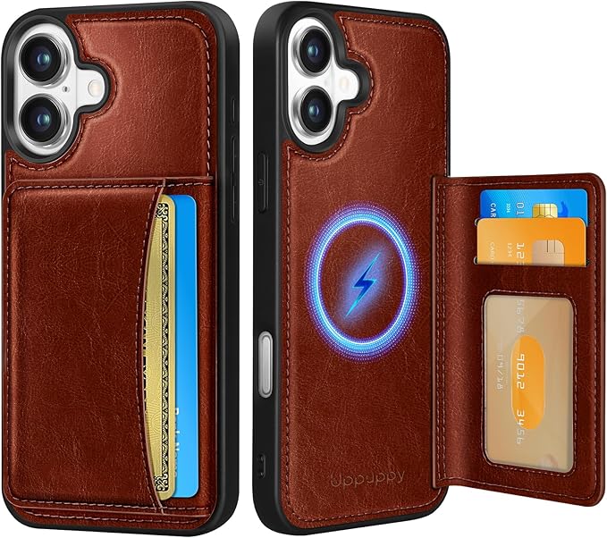for iPhone 16 Plus Case with Wallet - Fits 4 Card Slots, Compatible with MagSafe for Women Men Aesthetic Durable PU Leather Credit Card Holder Kickstand Phone Cover for Apple 16 Plus, Brown