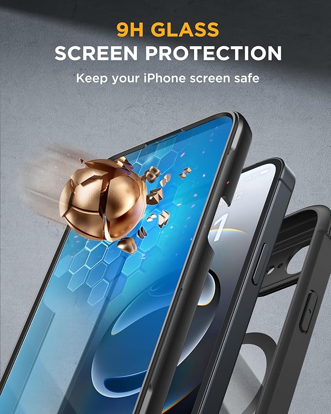 Miracase for iPhone 17e Case& iPhone 16e Case, Full-Body Phone with Built-in Glass Screen Protector, [Magnetic with MagSafe] Military Drop Proof 17 E/ 16 E Cover Bumper 6.1 inch, Black