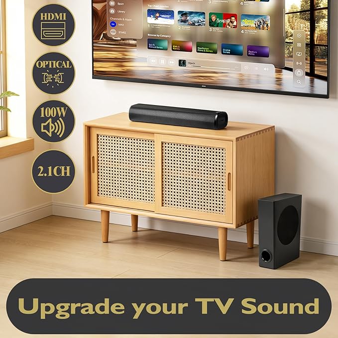 LEMEGA Edge X Boost 2.1 Soundbar with Subwoofer - 100W Total Power, HDMI ARC, Optical, AUX, USB, Bluetooth Streaming, Long‑Throw Subwoofer, Wall‑Mountable Home Cinema for TV