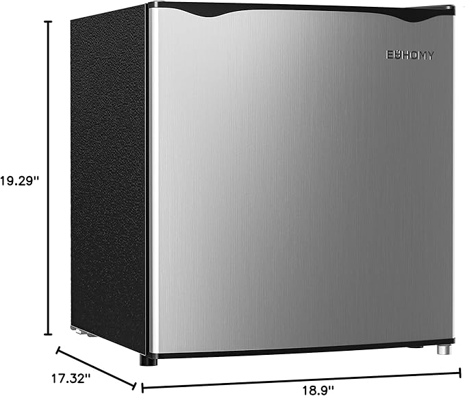 EUHOMY 1.7 Cu.Ft Mini Fridge with Freezer, Reversible Single Door Compact Refrigerator, Adjustable Thermostat, Energy Saving, Mini Fridge for Bedroom, Office, Dorm, Silver