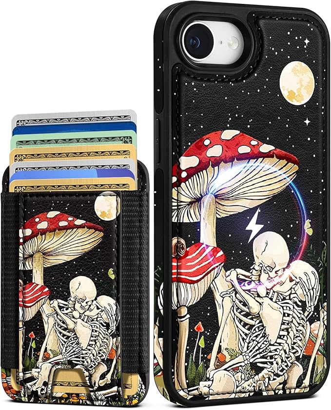 Shorogyt for iPhone 17e/16e Wallet Case - Fits 7 Cards, Compatible with Magsafe Detachable Magnetic Credit Card Holder Leather Cardholder Cute Phone Cover Women Girls for Apple 17e/16e, Skeleton