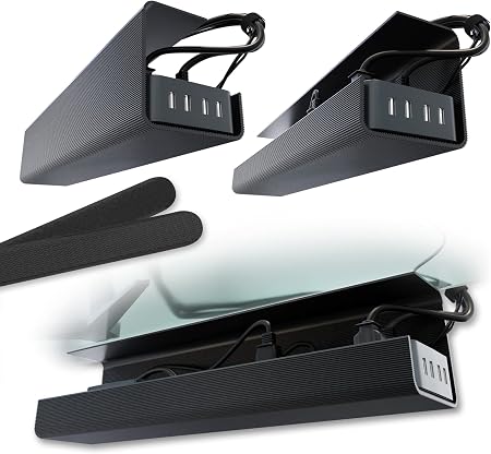 Scanfield Under Desk Cable Management Tray, No-Screw, 17-Inch, 2-Pack Black