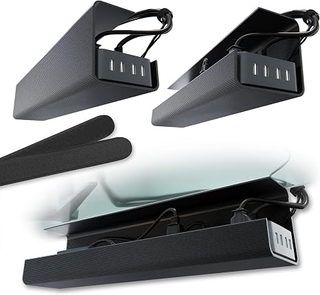 Scanfield Under Desk Cable Management Tray, No-Screw, 17-Inch, 2-Pack Black