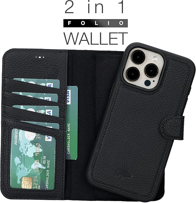 BLACKBROOK Case for iPhone 15 Pro Wallet Case for Men and Women, Carter Full Grain Leather 2-in-1 Set for MagSafe Charging, Cash, ID and 4 Card Slots with RFID, Compatible with iPhone 15 Pro