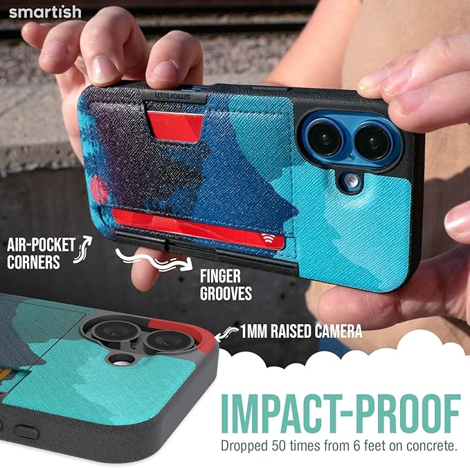 Smartish® iPhone 16 Wallet Case - Wallet Slayer Vol. 2 [Slim + Protective] Credit Card Holder w/Kickstand - Drop Tested Hidden Card Slot Cover Compatible w/Apple iPhone 16 - Moving Mountains