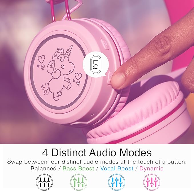 MEE Audio KidJamz KJ55BT Bluetooth Wireless Safe Listening Headphones for Children with LED Lights, 85dB Volume Limiter, Microphone, & 40h Battery; Kids Headset for School/iPhone/iPad/Tablet (Pink)