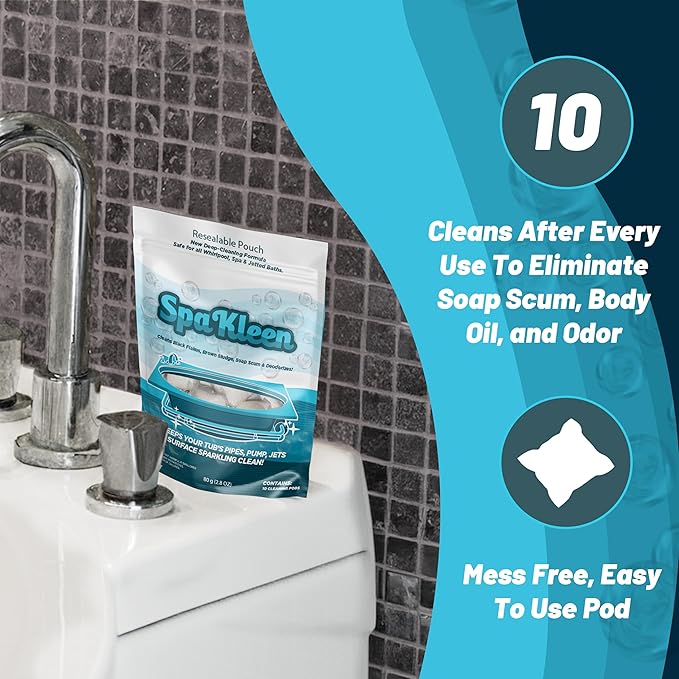 Jetted Tub Cleaner – Unscented, Septic Safe Powder for Whirlpool & Jacuzzi | 10 Cleanings Per Pouch | Fast 15-Minute Action | Removes Sludge, Soap Scum & Black Flakes | Made in USA