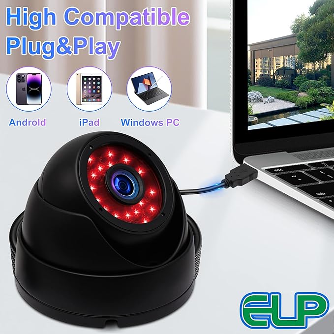 ELP 1megapixel Day Night Vision Indoor&Outdoor CCTV USB Dome Housing Camera Vandal-Proof for House and Pc Industrial Security.CCTV Camera for Baby Monitor, Pets Monitor,Home Security