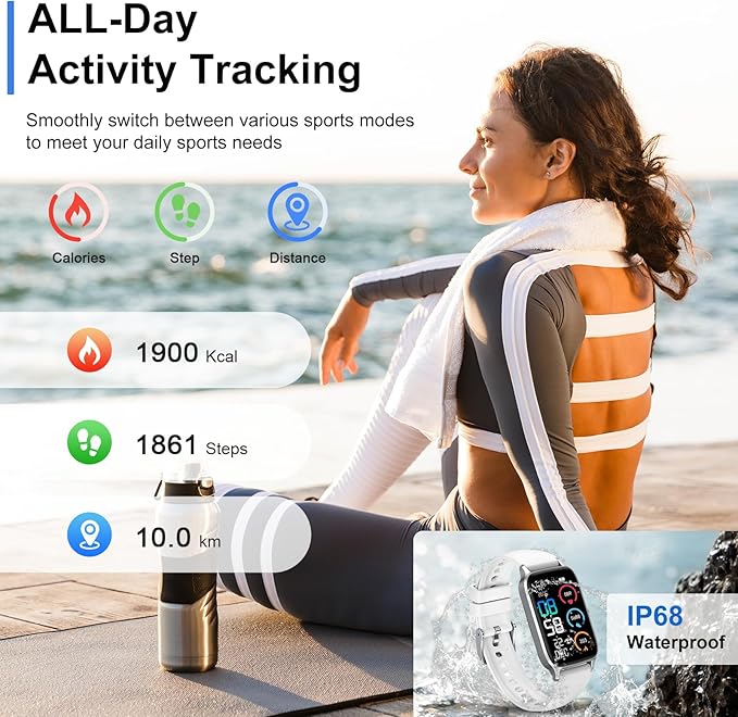 Smart Watch for Men Women, 1.57" Smartwatch (Answer/Make Call), 2025 NEW Fitness Tracker with 110 Sport Modes, Heart Rate/Sleep Monitor, IP68 Waterproof, Pedometer, Fitness Watch for Android iOS White