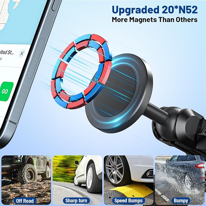 Magnetic Dash Phone Holder for F150, No Punching Required Phone Mount Compatible with 2015-2020 F150 2017-2022 F250 F350, Full Metal Cellphone Mounting Bracket for Most CellPhones