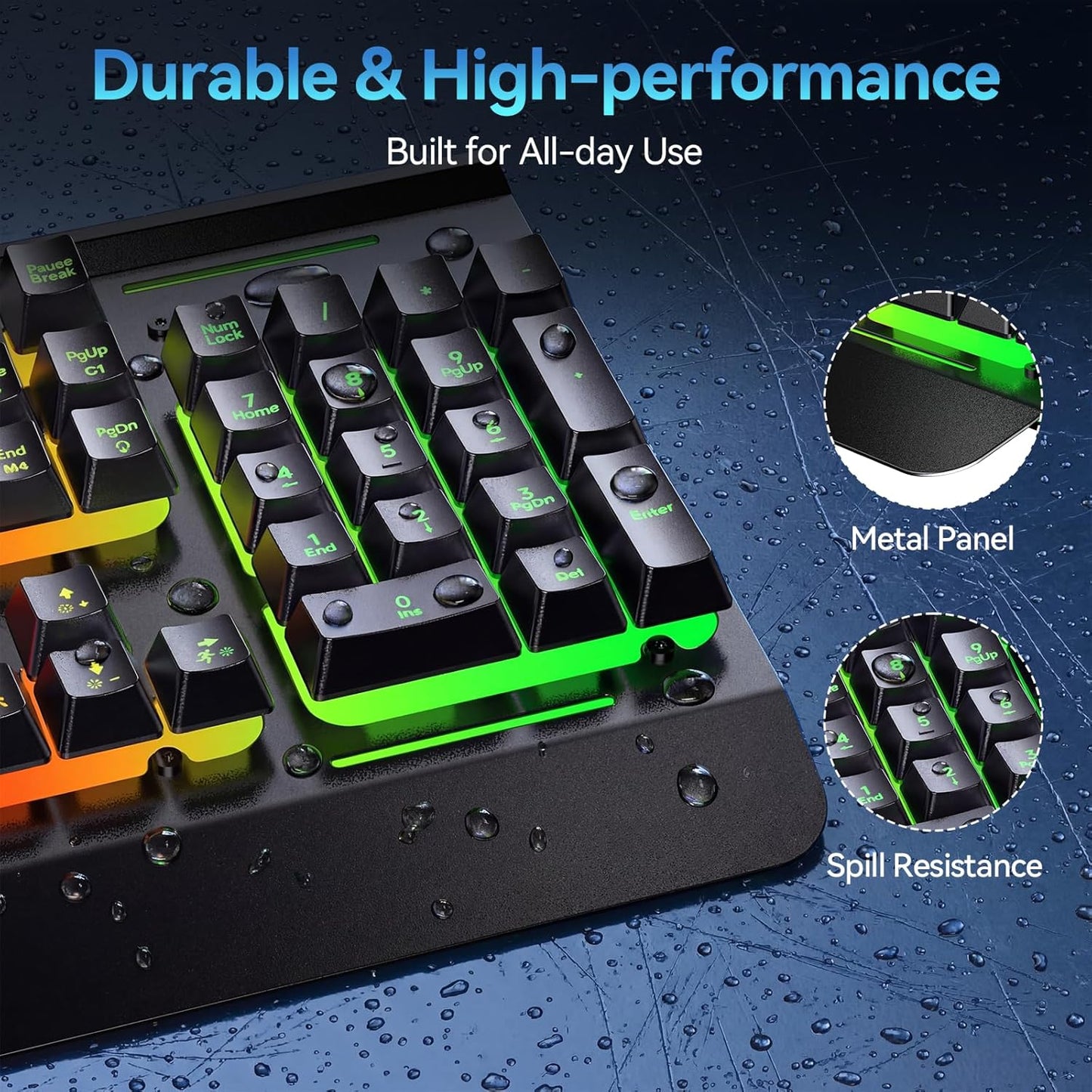 Wireless Keyboard – 2.4G & Wired, RGB Backlit, Quiet Keys, 4000mAh Battery, Metal Panel