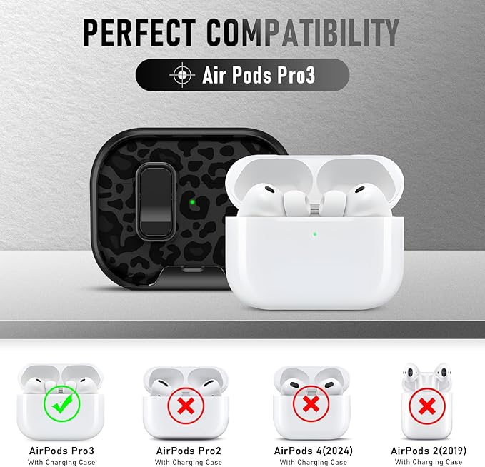 Compatible Airpods Pro 3 Case (2025) with Phone Stand & Cleaner Kit,Cute Soft Silicone Lock Clip Apple AirPods Pro 3rd Generation Case, Airpod Pro 3 Cover with Keychain for Women/Girls,Leopard Print