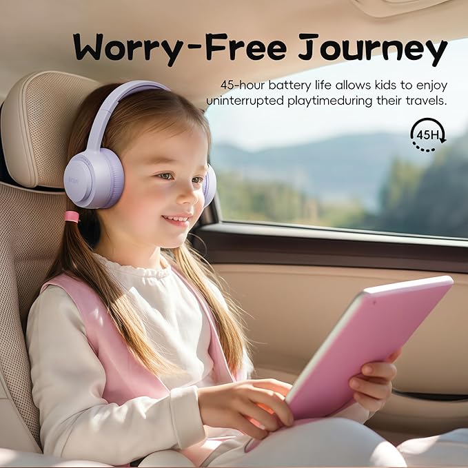 gorsun Kids Bluetooth Headphones, Toddler Headphones 85 dBA Safe Volume, 45 Hours Playtime, with Mic, Bluetooth 5.3, Kids Wireless Headset for iPad/Tablet/Travel/School, ldeal Gift (Purple)