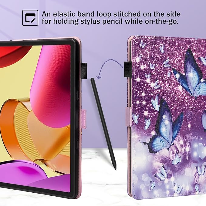 Dteck for Amazon Fire Max 11 Tablet Case 11" (13th Generation) 2023, PU Leather Shell TPU Back Cover Fold Stand Case with Auto Sleep Wake, Adjustable Viewing Angles, Cute Folio Case, Fairy Butterfly
