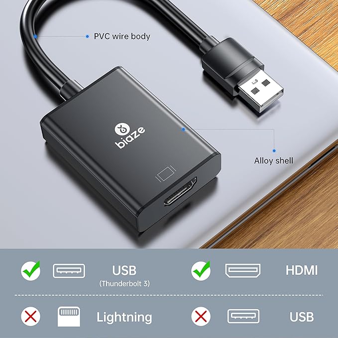 USB to HDMI Converter, Supports 4K@60Hz HDR, Compatible with laptops/desktops/TVs/Monitors/projectors. HDMI to USB Adapter, Compatible with Windows/Mac Systems (USB to HDMI Converter)