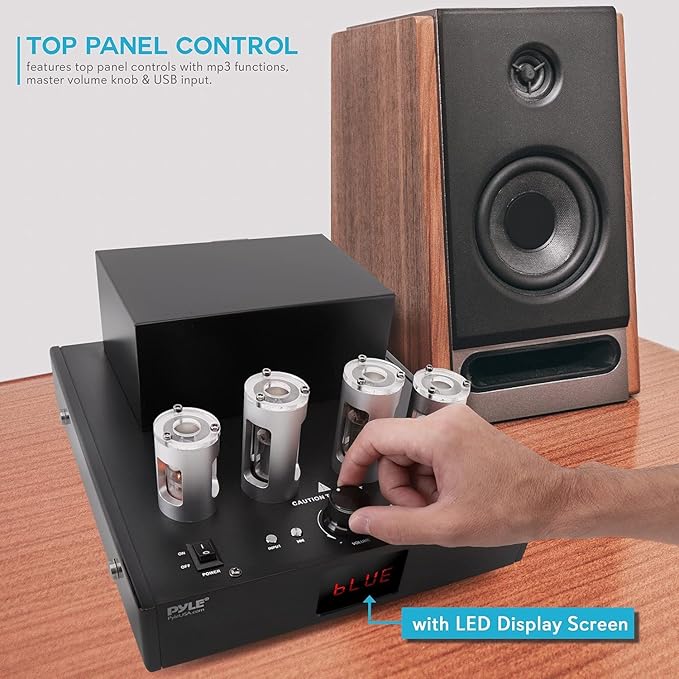 Pyle Bluetooth Tube Amplifier Receiver - 500W Home Theater Audio Desktop Stereo Vacuum Tube Hi-Fi Power Amplifier Receiver w/ 4 Vacuum Tubes, USB Reader, CD/DVD Input, Subwoofer Output