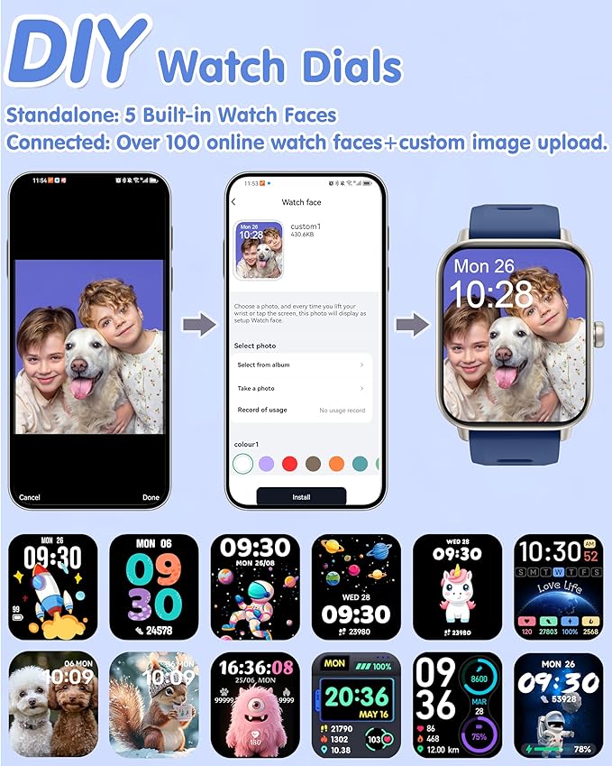 Kids Smart Watch, Kids Watch No Phone Needed Heart Rate & Sleep Tracker, Stress & SpO2 Monitor, 1.8" Fitness Tracker Step Counter, Alarm Clock, Games, Swimming Watch for Boys Girls Teens Aged 5+