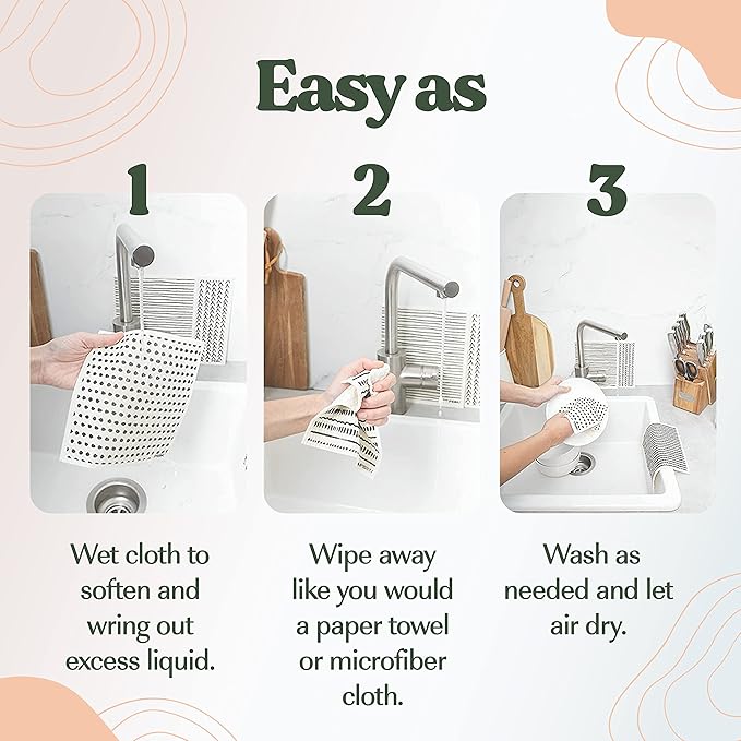 FEBU Swedish Dishcloths for Kitchen | 5 Pack Botanique Reusable Paper Towels Washable | Swedish Dish Towels | Non-Scratch Cellulose Sponge Cloths | No Odor, Biodegradable Cleaning Cloths