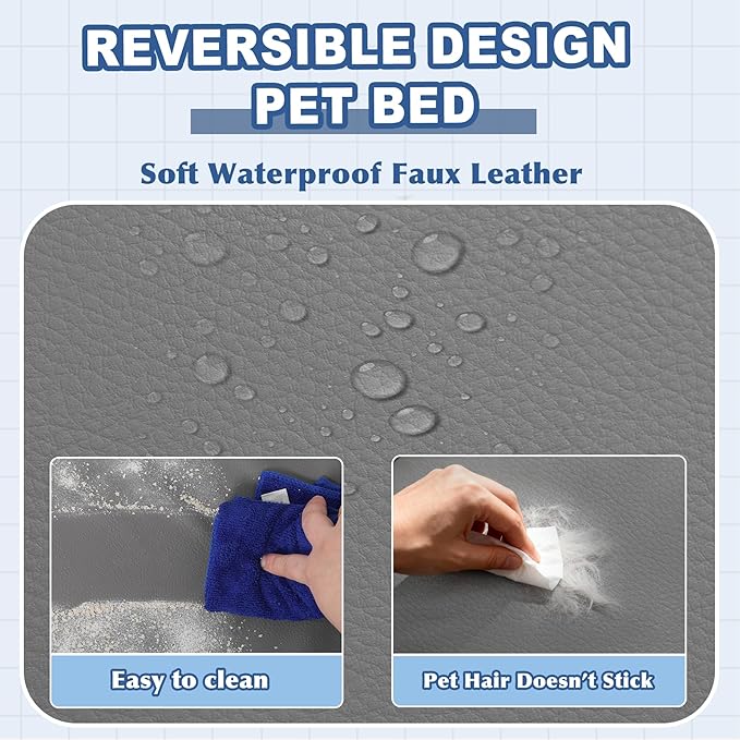 Vonabem XXL Dog Bed Waterproof Extra Large Crate Pad 48 Inch Washable with Removable Cover Reversible, Outdoor Foam Orthopedic Dogs Beds, Durable Leather Pet Anti-Slip Kennel Pads 47"x29" Grey