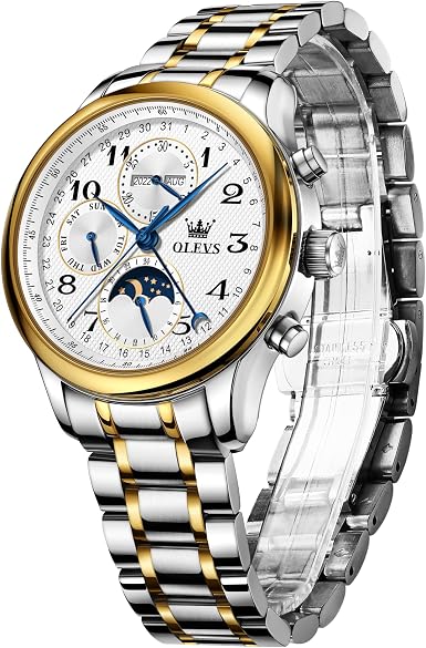 OLEVS Automatic Watches for Men Multi Calendar Moonphase with 3ATM Waterproof Business Classic Luxury Wrist Watch