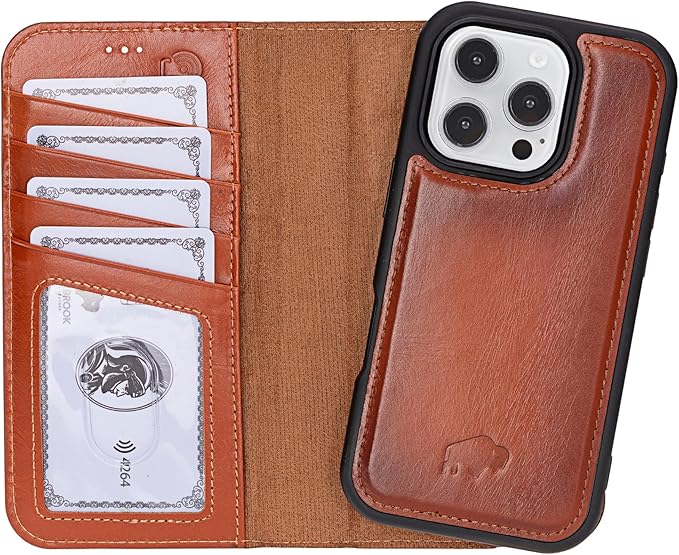 BLACKBROOK for iPhone 16 Pro Max Case with Card Holder, Carter Full Grain Leather, 2-in-1 Folio Flip Case for MagSafe Wireless Charging, RFID Blocking, 4 Card Slots, Compatible with iPhone 16 Pro Max