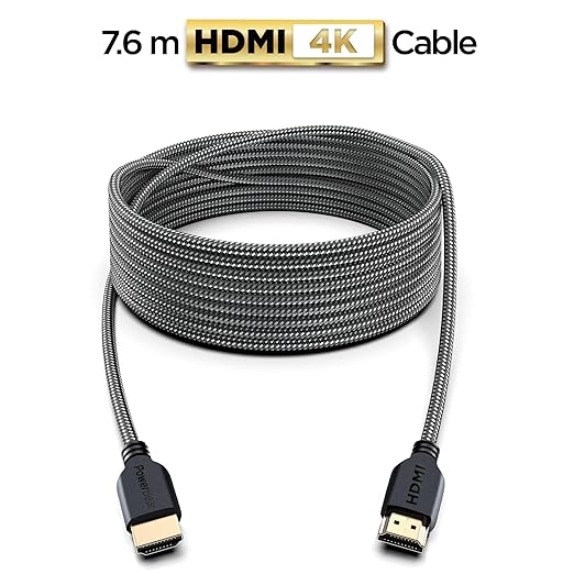 PowerBear 4K HDMI Cable 25 ft | Long Hdmi Cable, Braided Nylon & Gold Connectors, 4K @ 60Hz, Ultra HD, 2K, 1080P, ARC & CL3 Rated | for Laptop, Monitor, PS5, PS4, Xbox One, Fire TV, & More