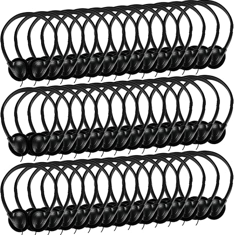Bulk Classroom Headphones for Kids Student School-100 Pack, Wired On-Ear Headphones for Chromebook Laptop Computer, K-12, Class Set(Black)
