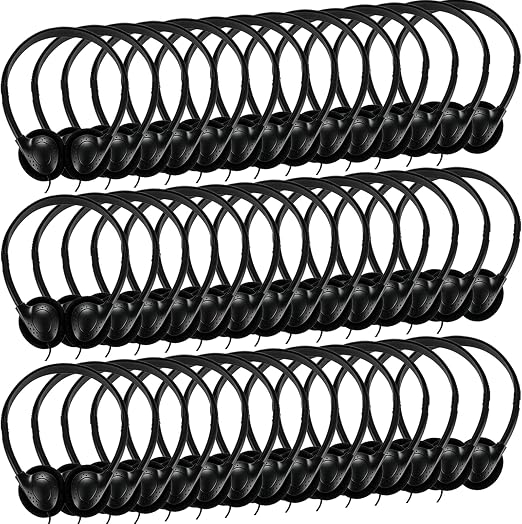 Bulk Classroom Headphones for Kids Student School-100 Pack, Wired On-Ear Headphones for Chromebook Laptop Computer, K-12, Class Set(Black)