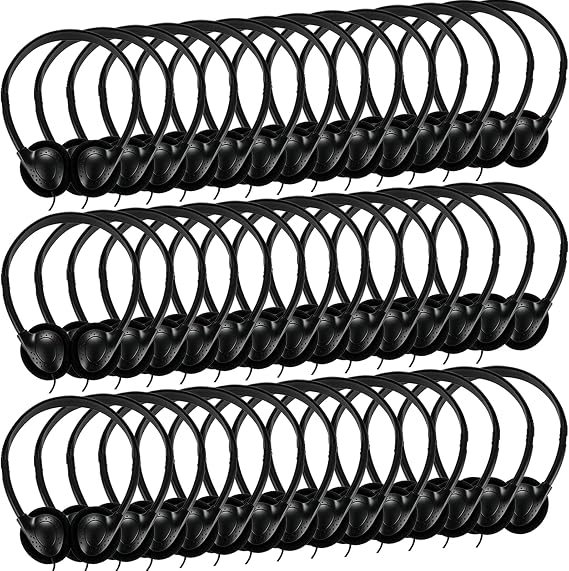 Bulk Classroom Headphones for Kids Student School-100 Pack, Wired On-Ear Headphones for Chromebook Laptop Computer, K-12, Class Set(Black)