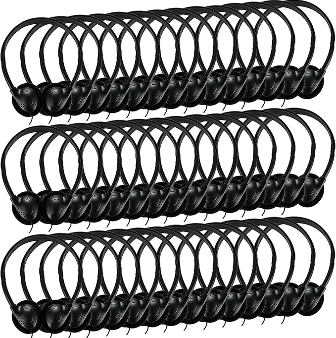 Bulk Classroom Headphones for Kids Student School-100 Pack, Wired On-Ear Headphones for Chromebook Laptop Computer, K-12, Class Set(Black)