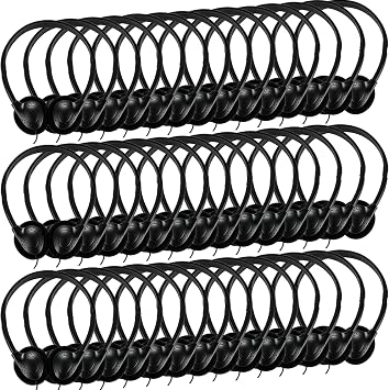 Bulk Classroom Headphones for Kids Student School-100 Pack, Wired On-Ear Headphones for Chromebook Laptop Computer, K-12, Class Set(Black)