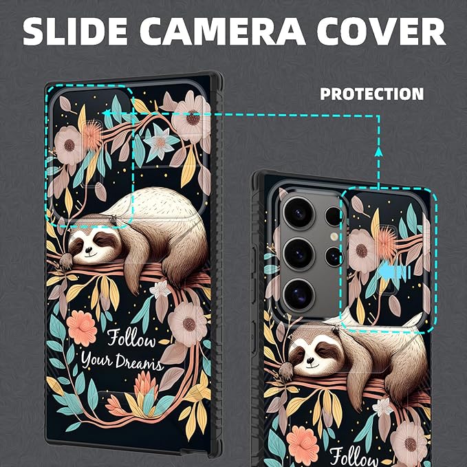 for Galaxy S26 Ultra Case Built in Slide Camera Lens Cover,Heavy Duty Shockproof Protection Dual Layer Case for Samsung Galaxy S26 Ultra 6.9" 2026,Cute Baby Sloth On The Tree