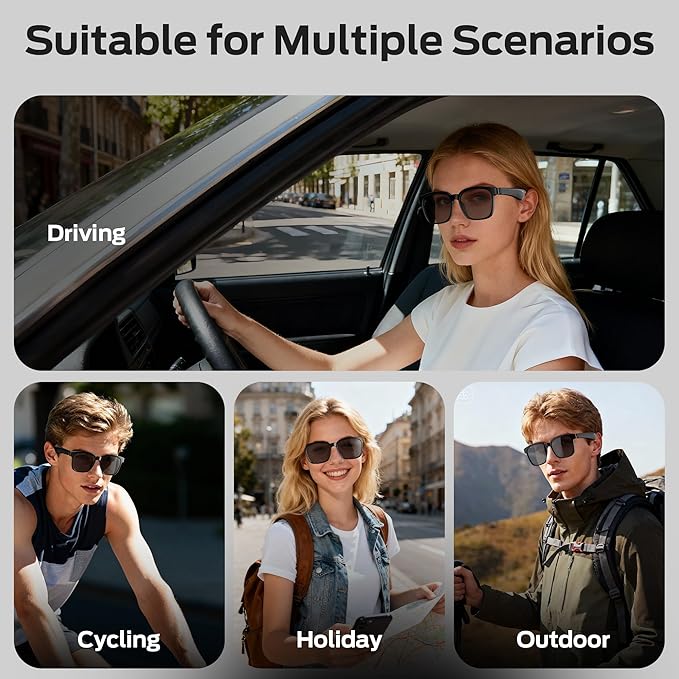 Oraolo Smart Glasses, Polarized Sunglasses with Bluetooth Speaker, Wireless Music & Calls, Athletic/Outdoor UV Protection and Voice Control, Unisex(Black)