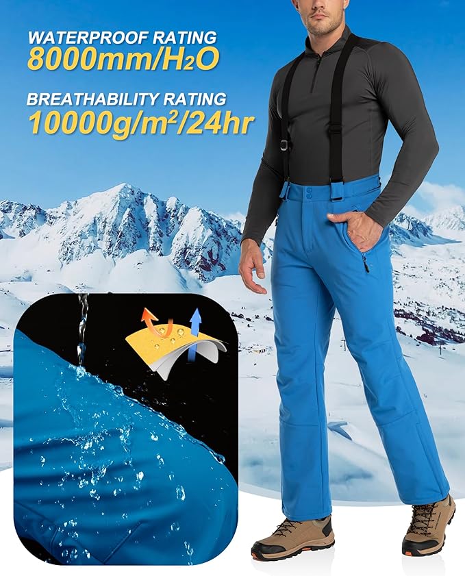 33,000ft Insulated Bibs for Men Snow Ski Pants Overalls Winter Waterproof Windproof Snowboard