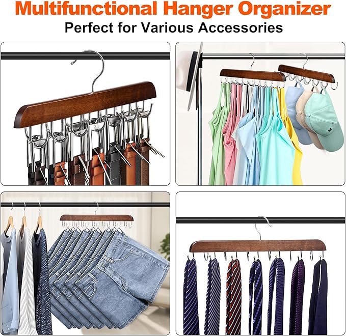 2 Pack Bra and Tank Top Closet Organizer Hanger, Foldable Wooden Space-Saving Hanger with 14 Hooks, Bra Hangers for Closet Organizer，Premium Closet Organizers and Storage for Dorm & Apartment (Brown)