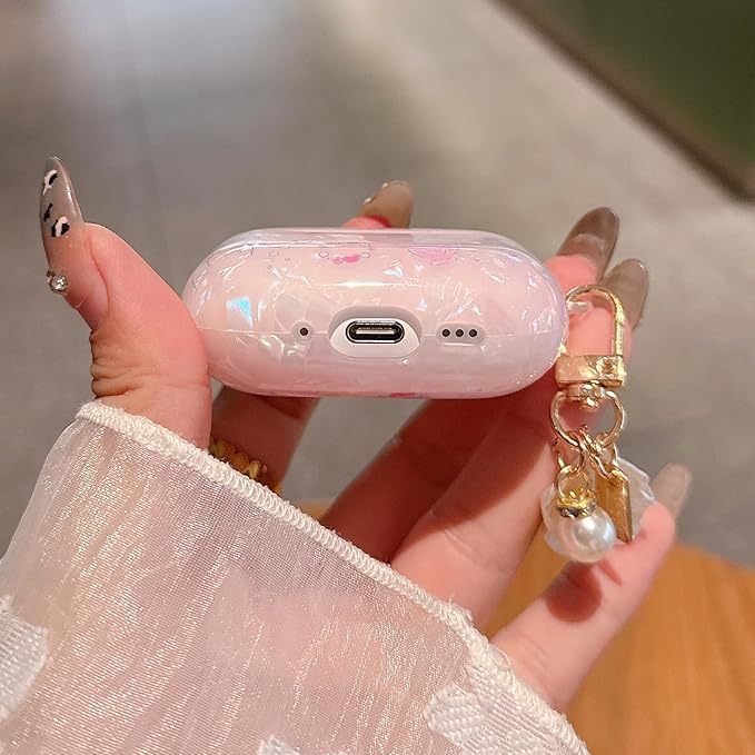 for AirPod Pro 3 Case 2025 Cute Shell Pearl Ocean Design for Women Girls TPU Protective Cover with Keychain Compatible for AirPods Pro 3rd Generation (Glitter Jellyfish)