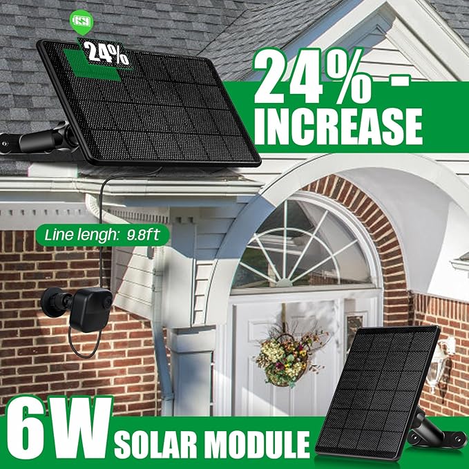 6W Solar Panel for Blink Camera, Solar Charger with Battery Compatible with Blink Outdoor 4(4th Gen)/(3rd Gen) XT3/XT2/XT Camera, with USB-C to Micro USB Port Adapter, 9.8ft Cable, IP66 Waterproof