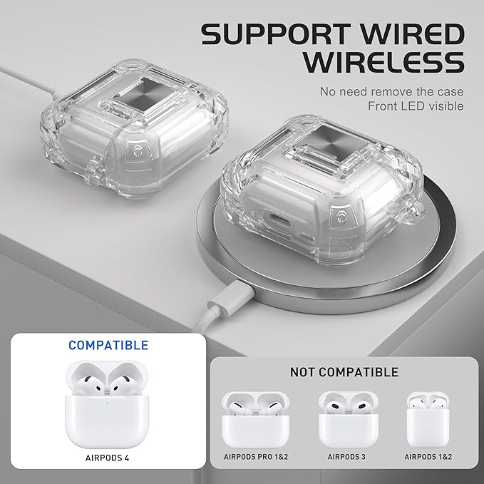 Valkit Compatible Airpods 4 Case Cover, Soft TPU Airpods 4th Generation Case with Cleaner Kit, Shockproof Protective Cases with Keychain for Apple AirPods 4 Gen Cases for Women Men(Lock Transparent)