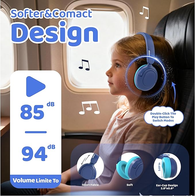 MIDOLA Kids Bluetooth Headphones Active Noise Cancelling Lightweight Wireless Headphone for Kid Volume Limited 85/94dB Foldable Over-Ear Headset with Mic,68 Hours Playtime,for Toddler Child Blue