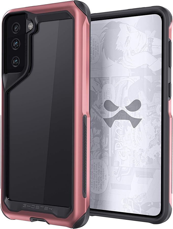 Ghostek ATOMIC slim Designed for Samsung Galaxy S21 Plus Case with Protective Aluminum Metal Bumper and Clear Back Design Heavy Duty Shock-Absorbent Protection for 2021 S 21+ 5G (6.7in) (Phantom Pink)