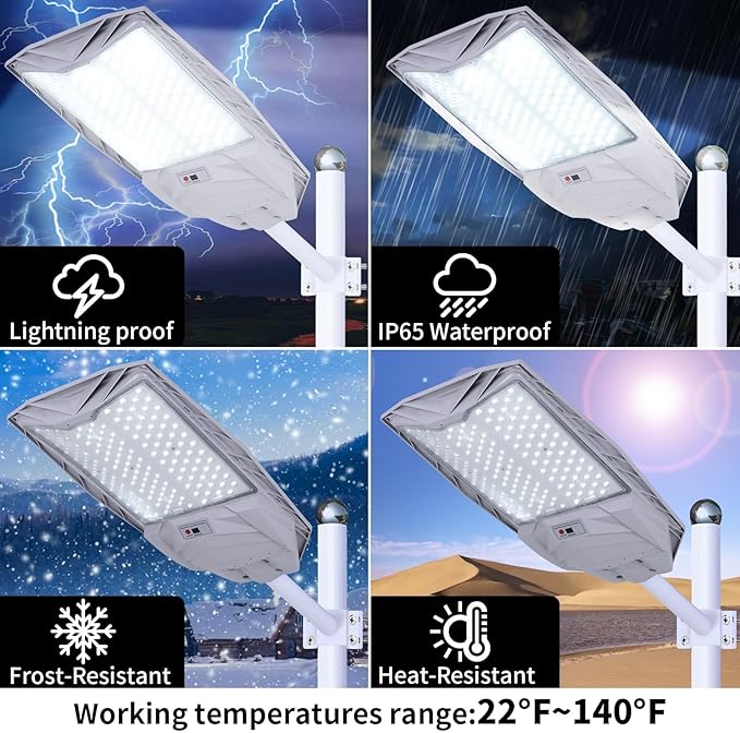 8000W Solar Street Light 6500K 800000LM – Auto On/Off Dusk to Dawn Solar Street Light, IP65 Waterproof, Motion Sensor for Outdoor Security, Suitable for Parking Lots, Backyards