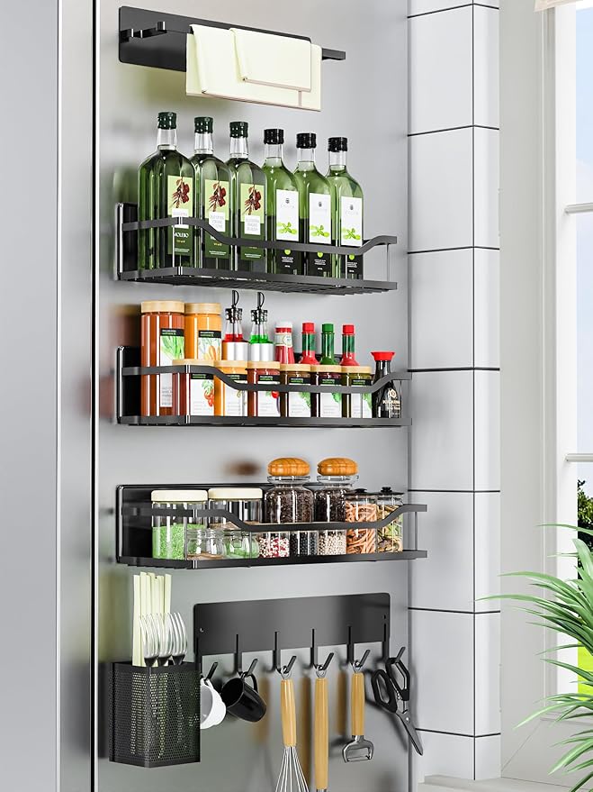 Multifunctional Magnetic Shelf for Washing Machine, Refrigerator, Microwave, and Any Metal Surface, Powerful Magnetic Shelves Include Unique Hollow Design Metal Organizers （6 pcs - Black）