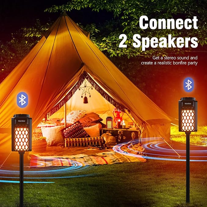 2pcs Outdoor Speakers with Torch Atmosphere,10W Portable Bluetooth Stereo Speaker,IP65 Waterproof Led Flame Speakers, Torch Lights for Patio Home Decor, for Men Women Dads Moms