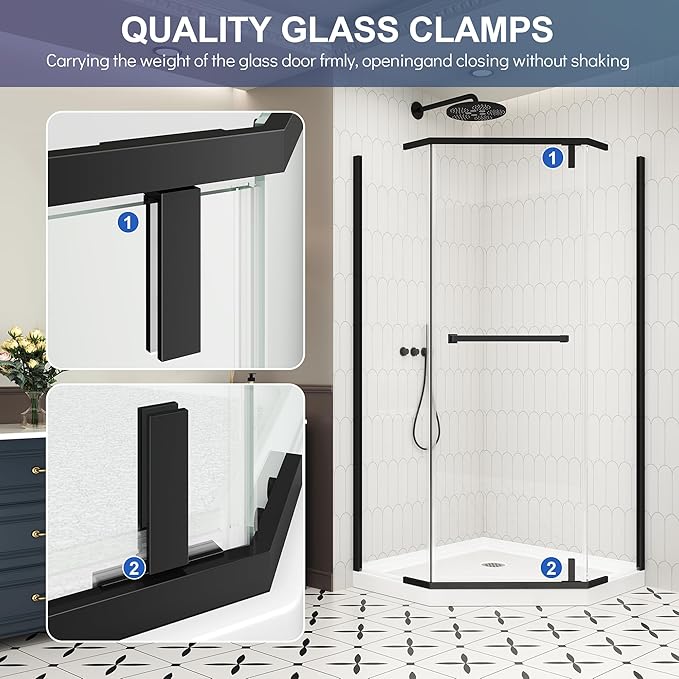 Neo-Angle Frameless Shower Door, 36" D x 36" W x 72" H Corner Shower Enclosure, 1/4" ANSI Tempered Glass with Explosion-Proof Film Nano Coating, Stainless Hardware, Shower Base Not Included