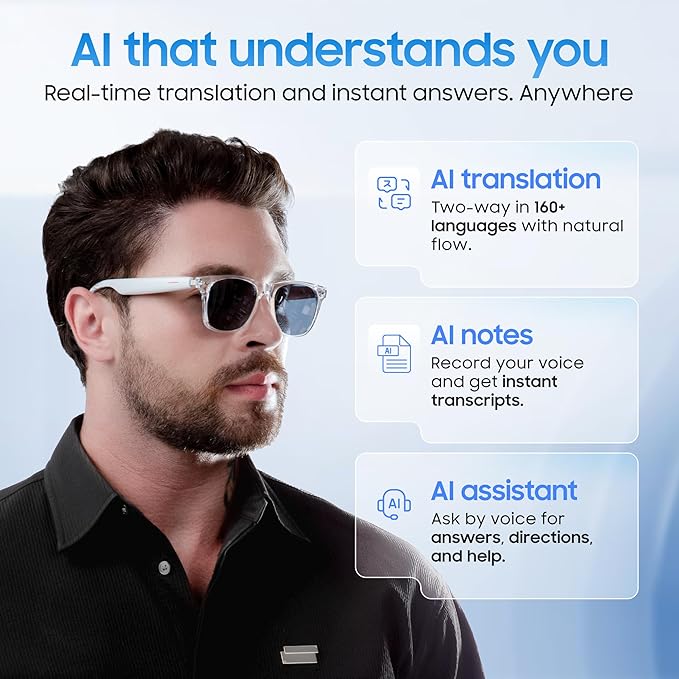 LIMU Gen 5 Smart Glasses - AI Glasses with Real-Time AI Interpreter - Open-Ear Bluetooth Glasses with Speakers for Calls & Music, Touch Control, Voice Assistant, Polycarbonate Build for Women & Men